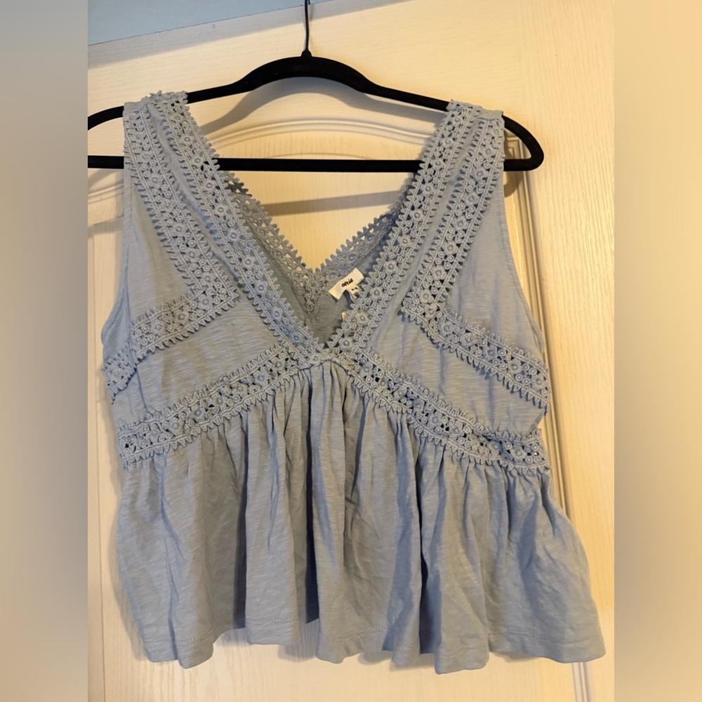 Aerie Sky Blue Lace Trim Top